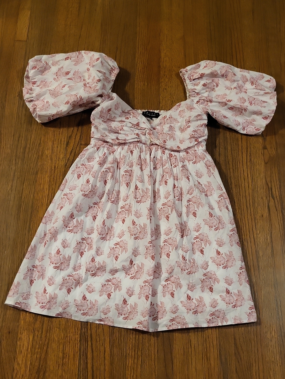 Trixxi Pink Floral Puff-Sleeve Casual Dress